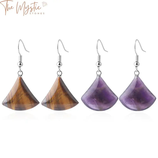 A pair of 1pc natural stone drop earrings featuring small fan-shaped stones.