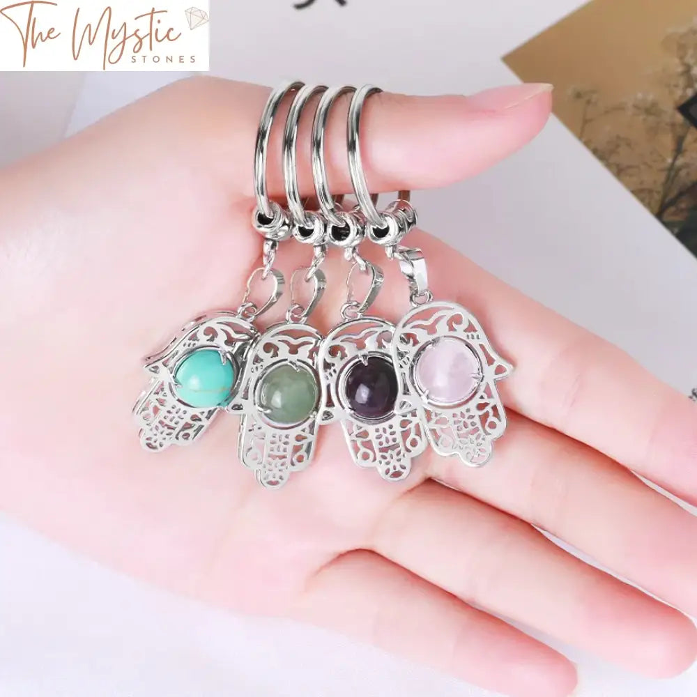 Fatima Hamsa Hand Natural Stone Crystal Keychain