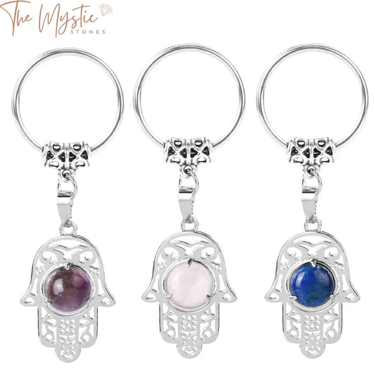 Fatima Hamsa Hand Natural Stone Crystal Keychain