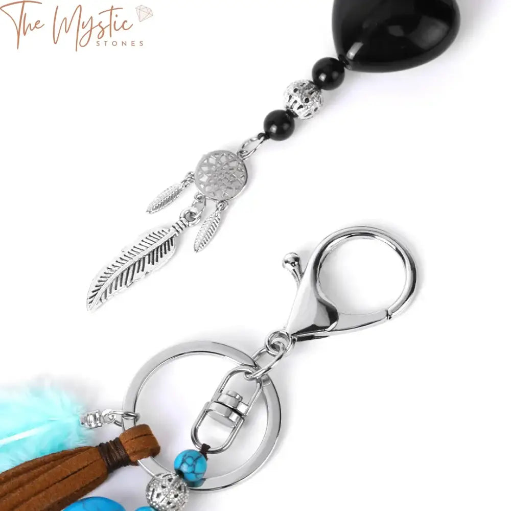 Feather & Heart Crystal Keychain