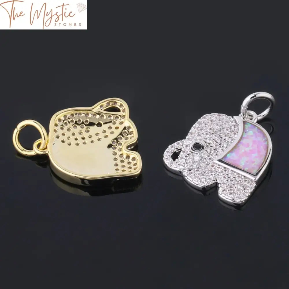 Fire Opal Elephant Charm Beads With Micro Pave Cz Crystal