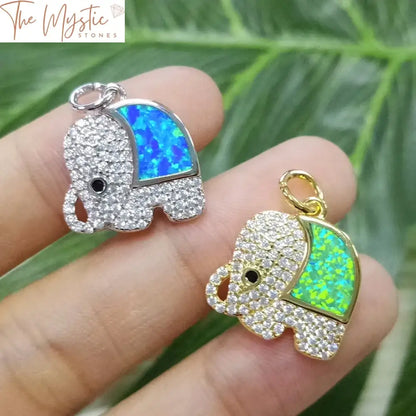 Fire Opal Elephant Charm Beads With Micro Pave Cz Crystal