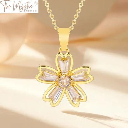 Five Leaf Flower Pendant & Earrings Set - Silver/Gold