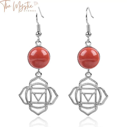 A pair of Women Flower of Life Earrings featuring natural stone agates in a dangle style.