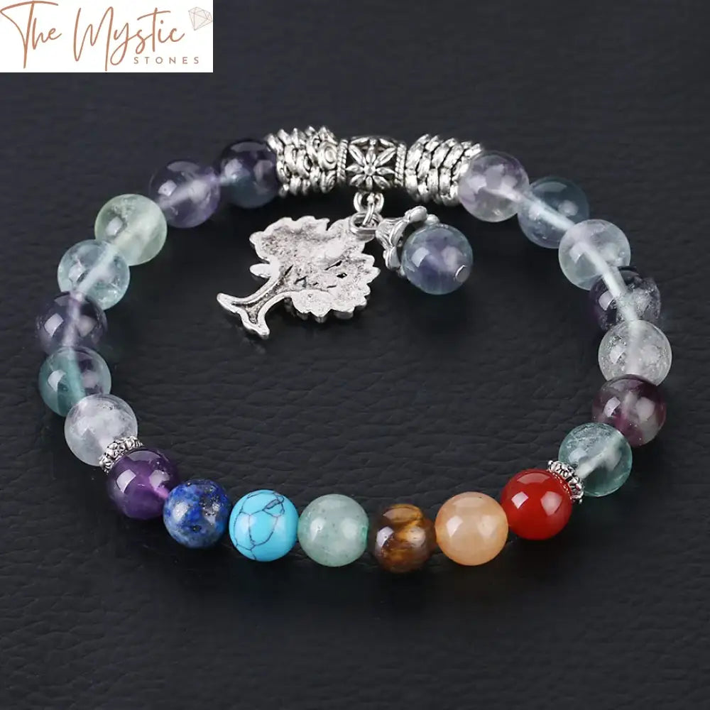 Fluorite 8Mm Beaded Chakra Bracelet