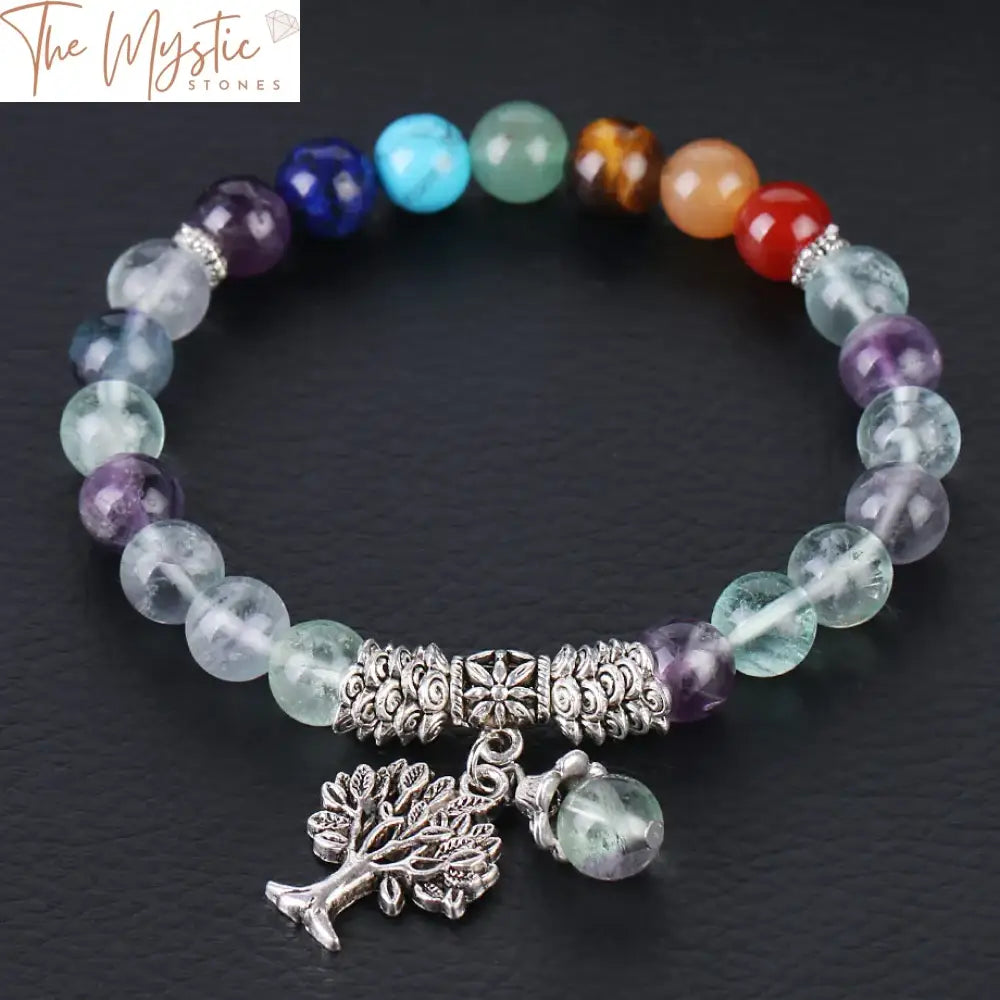 Fluorite 8Mm Beaded Chakra Bracelet