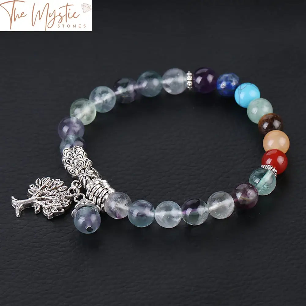 Fluorite 8Mm Beaded Chakra Bracelet