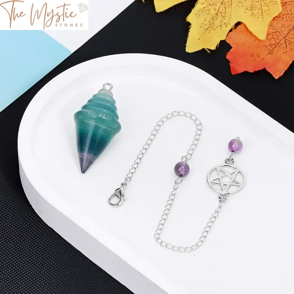 Fluorite Amethyst Crystal Stupa Pendulum