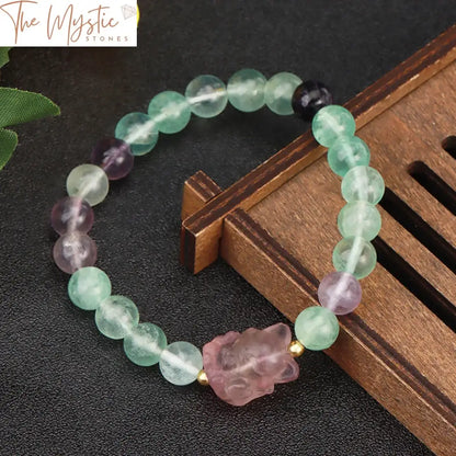 Fluorite Fox Charm Bracelet 8Mm