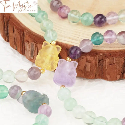 Fluorite Fox Charm Bracelet 8Mm