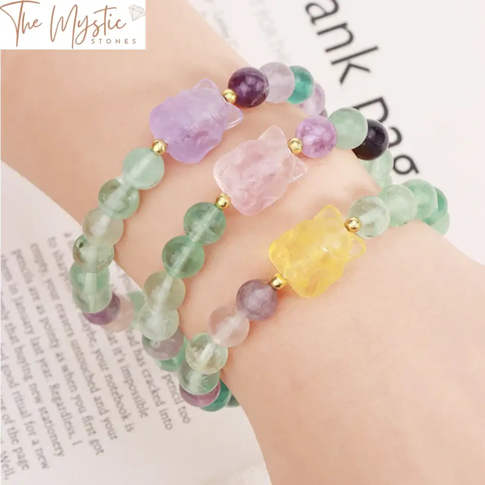 Fluorite Fox Charm Bracelet 8Mm