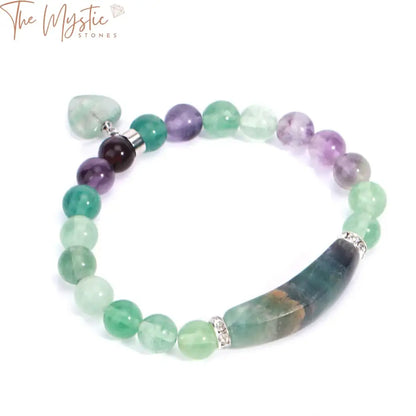 Fluorite Reiki Heart Bracelet With 8Mm Beads