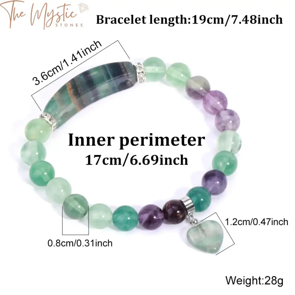 Fluorite Reiki Heart Bracelet With 8Mm Beads