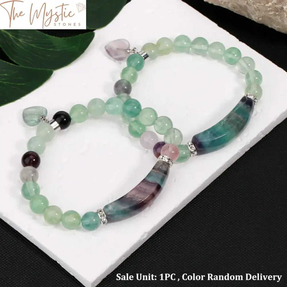 Fluorite Reiki Heart Bracelet With 8Mm Beads