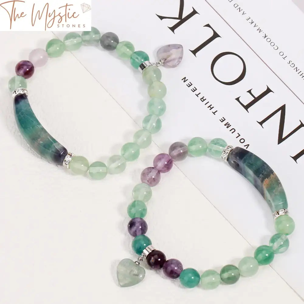 Fluorite Reiki Heart Bracelet With 8Mm Beads