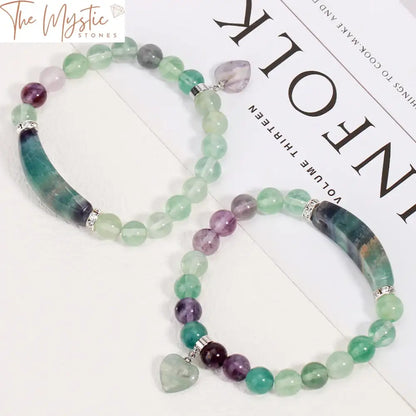 Fluorite Reiki Heart Bracelet With 8Mm Beads