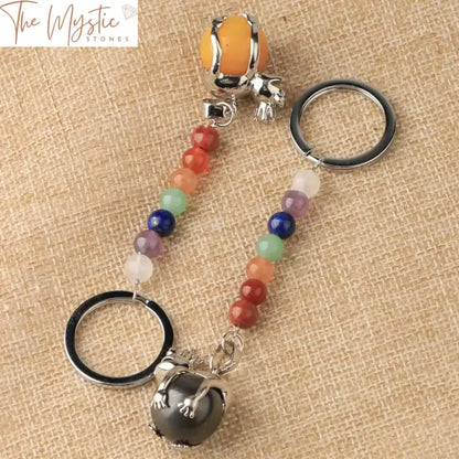 Frog-Shaped 7 Chakra Natural Stone Keychain