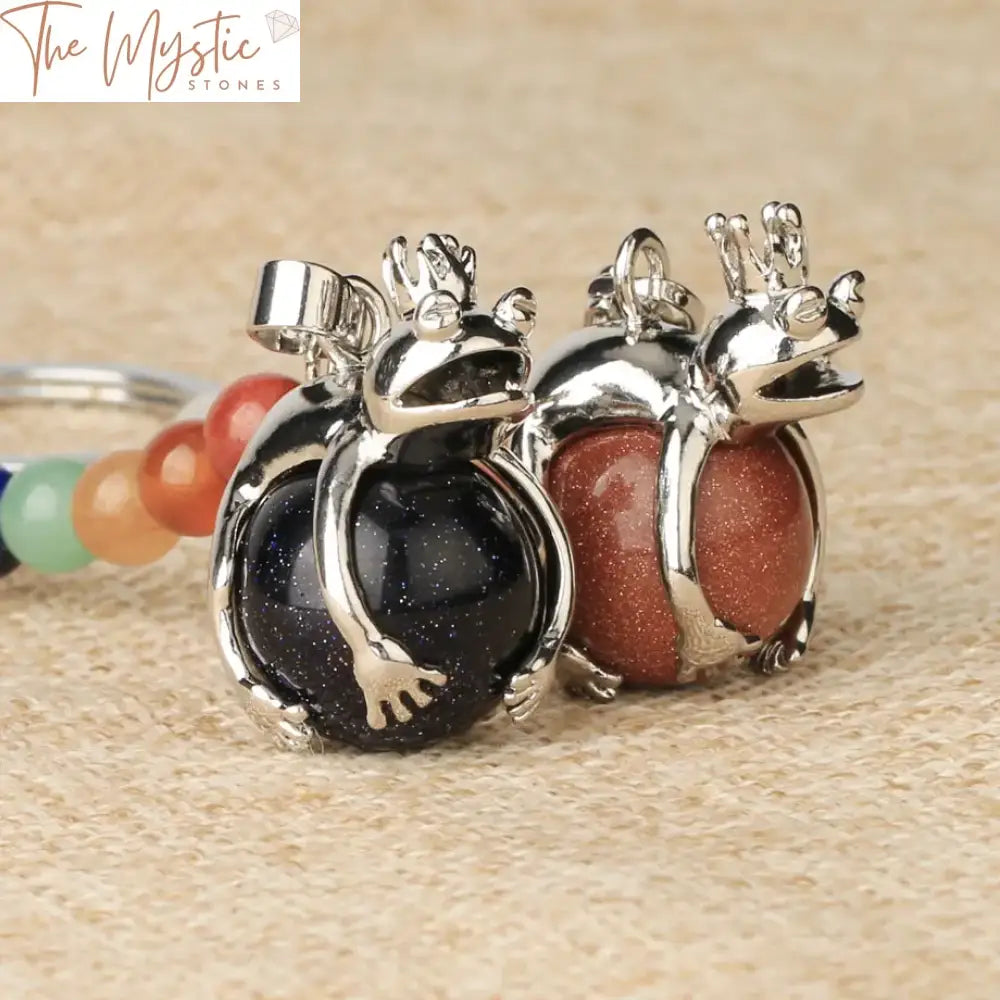 Frog-Shaped 7 Chakra Natural Stone Keychain