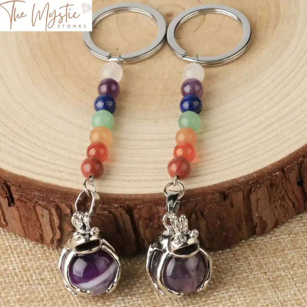 Frog-Shaped 7 Chakra Natural Stone Keychain