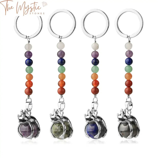 Frog-Shaped 7 Chakra Natural Stone Keychain