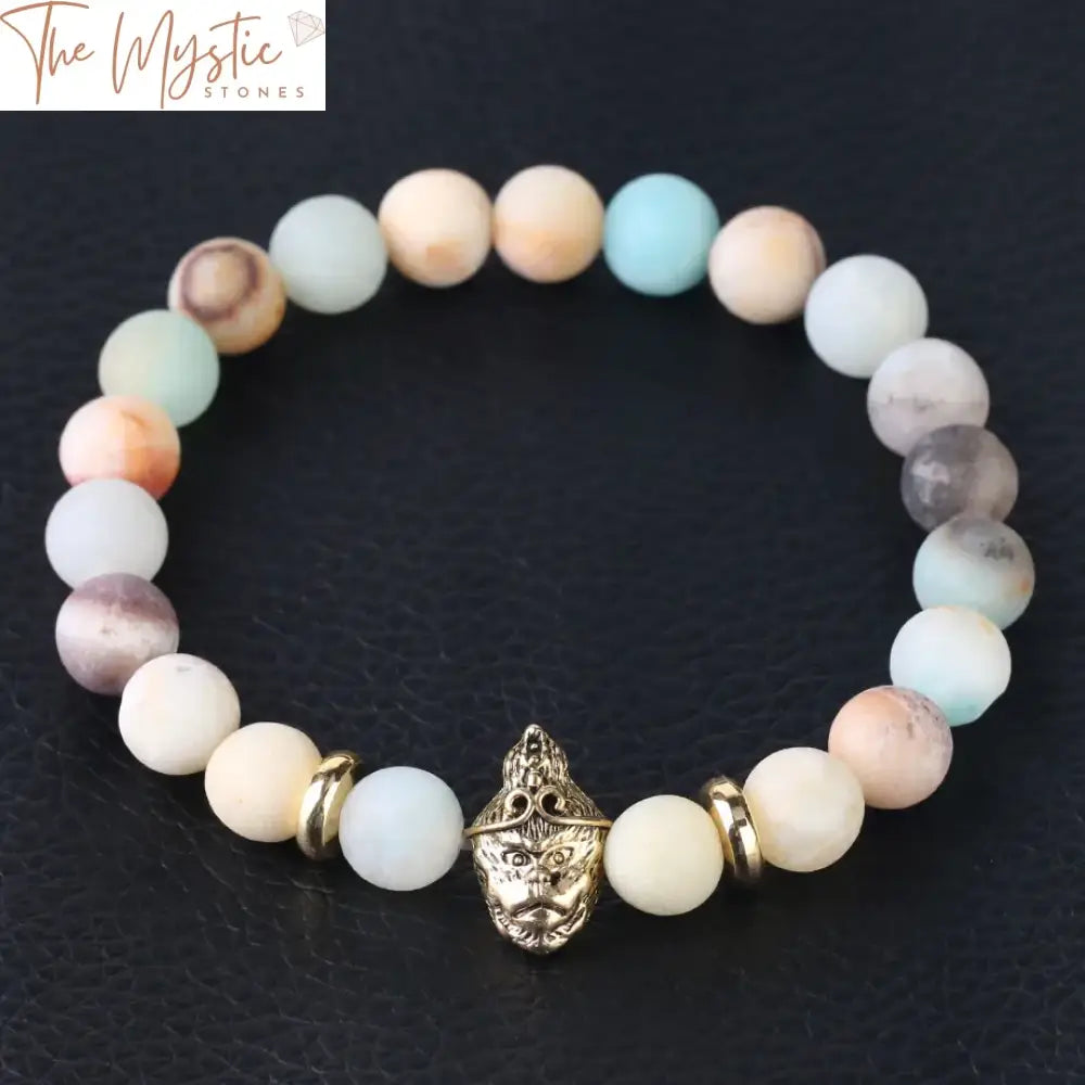 Frosted Amazonite Mala Bracelet With Skull And Buddha Beads