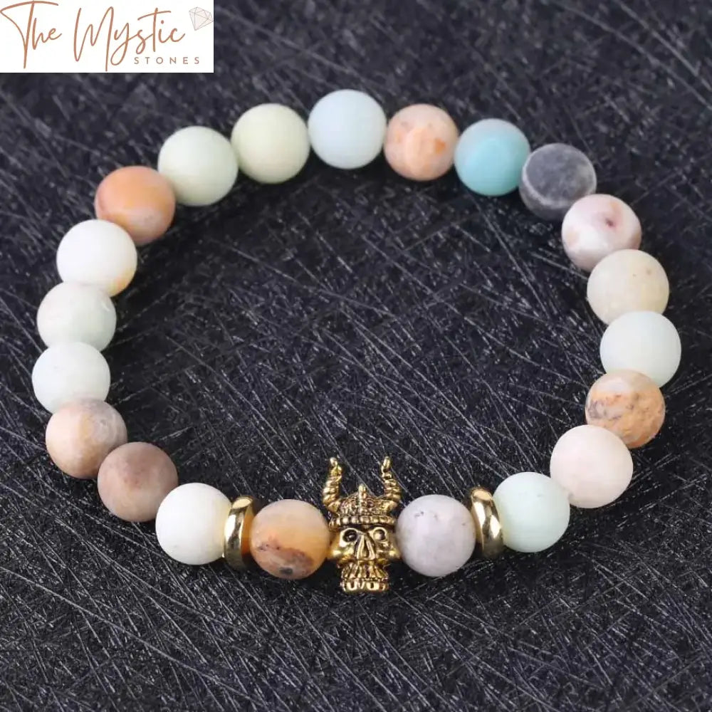 Frosted Amazonite Mala Bracelet With Skull And Buddha Beads