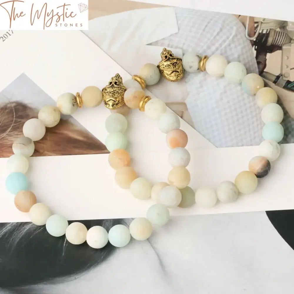 Frosted Amazonite Mala Bracelet With Skull And Buddha Beads