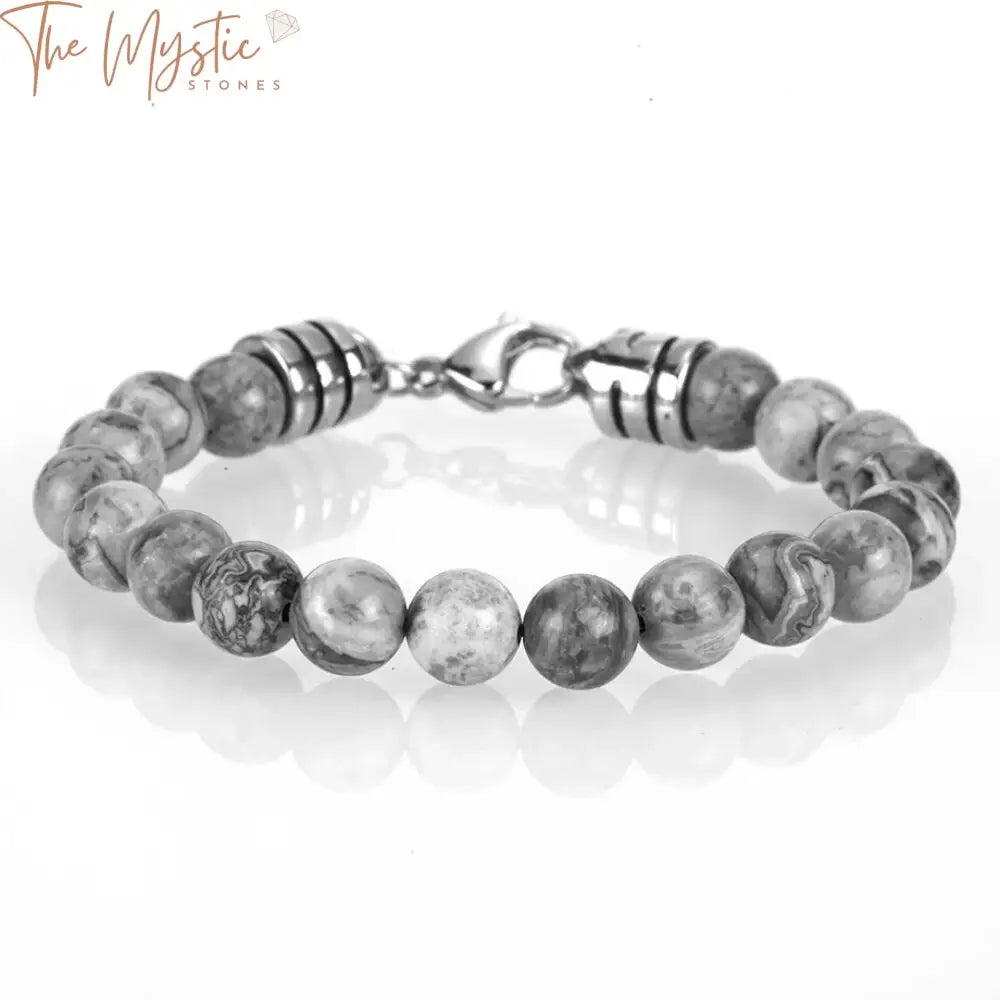 Gemstone Bead Stainless Steel Bracelet