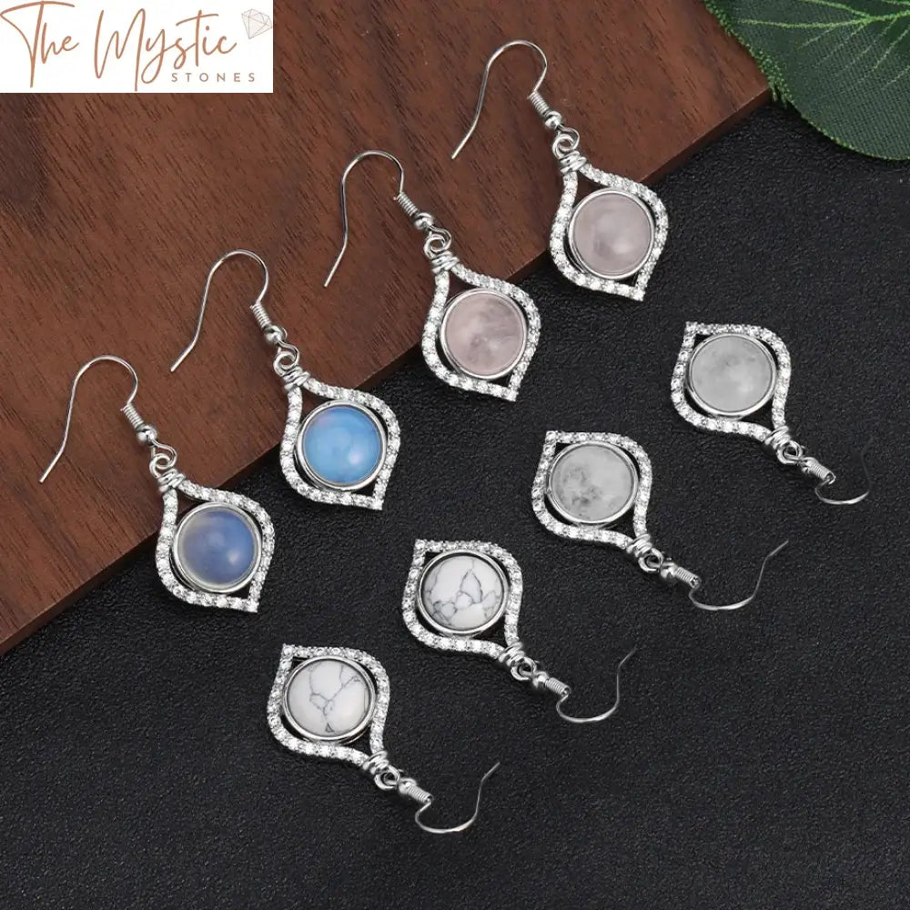 Gemstone Cabochon Drop Earrings