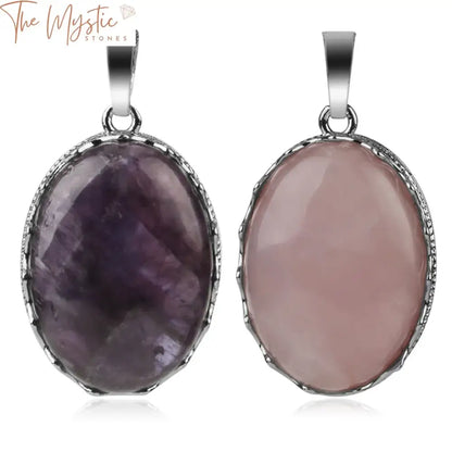 A stunning oval cabochon pendant features a blend of purple crystal and pink quartz, designed for DIY necklaces.