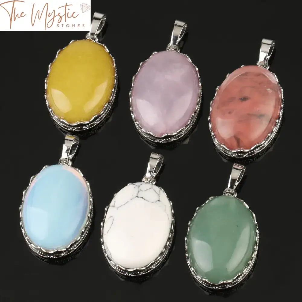 Gemstone Crown Pendant - Oval Cabochon Crystal & Quartz