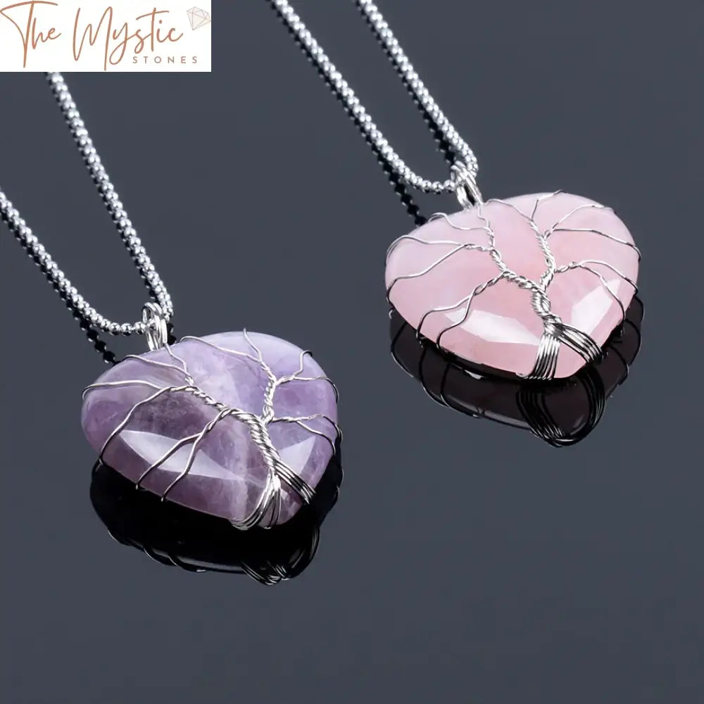 Gemstone Heart Tree Of Life Necklace