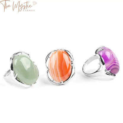 Gemstone Oval Ring – Reiki Chakra Healing