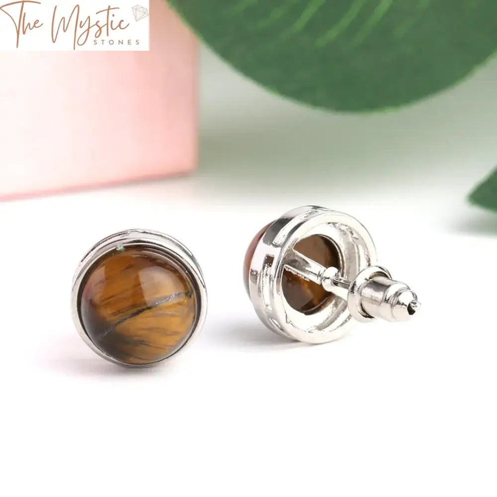 Gemstone Round Stud Earrings