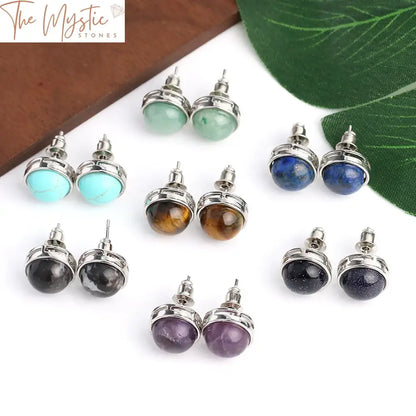 Gemstone Round Stud Earrings