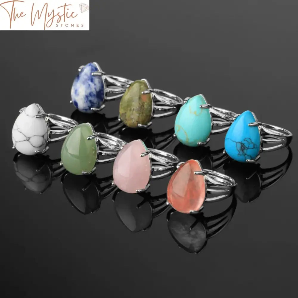 Gemstone Water Drop Crystal Ring