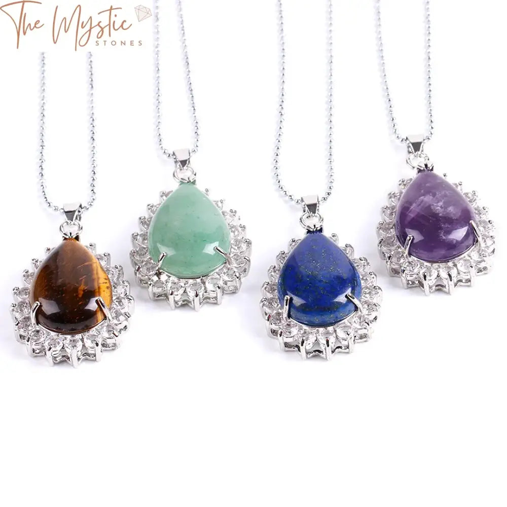 Gemstone Water Drop Pendant Necklace