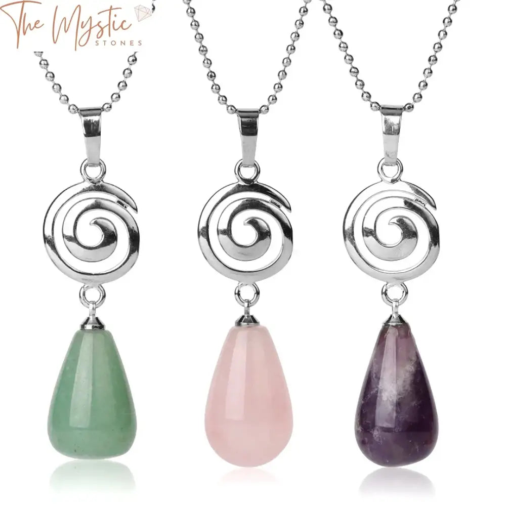 Gemstone Water Drop Spiral Necklace