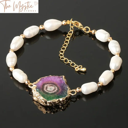 Geode Druzy & Pearl Natural Stone Bracelet