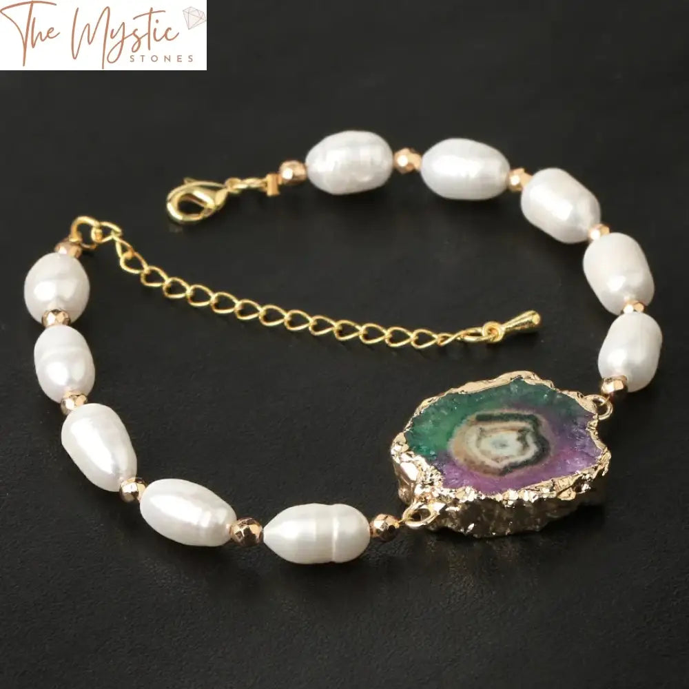 Geode Druzy & Pearl Natural Stone Bracelet