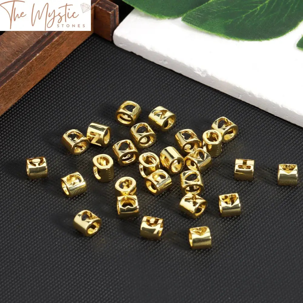 Gold Alphabet Heart Charm Beads Set 26Pcs