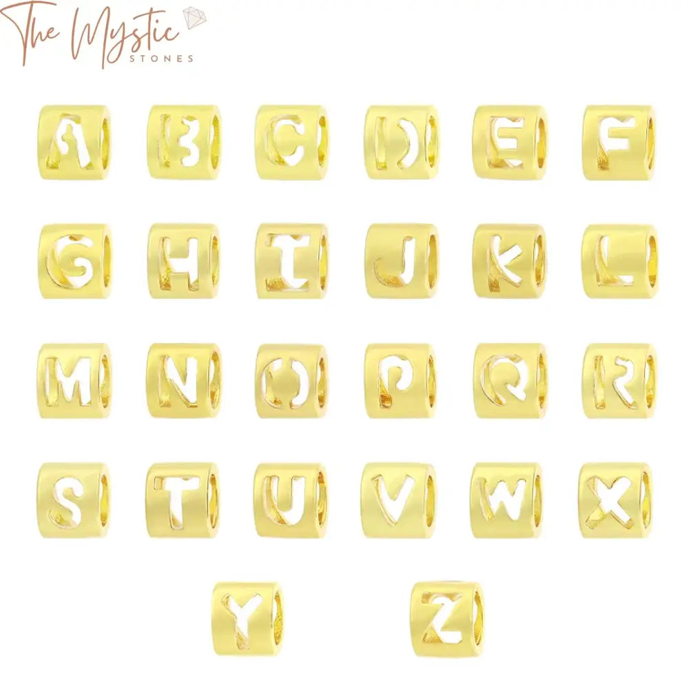 Gold Alphabet Heart Charm Beads Set 26Pcs