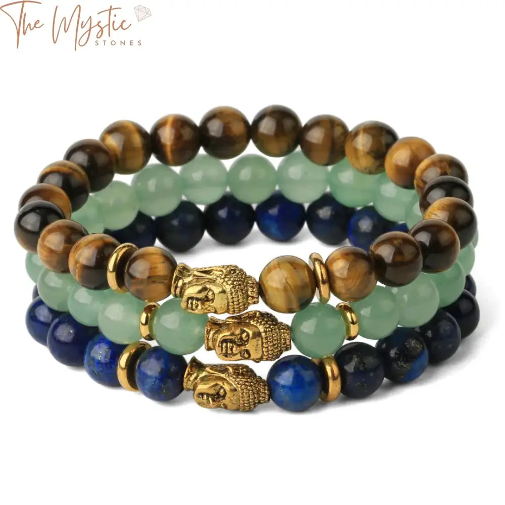 Gold Buddha Head Natural Stone Bracelet