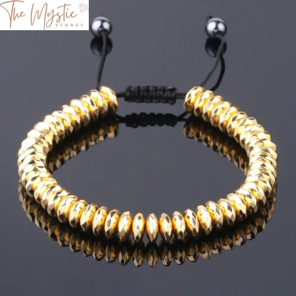 Gold-Coated Hematite Faceted Magnetic Bracelet