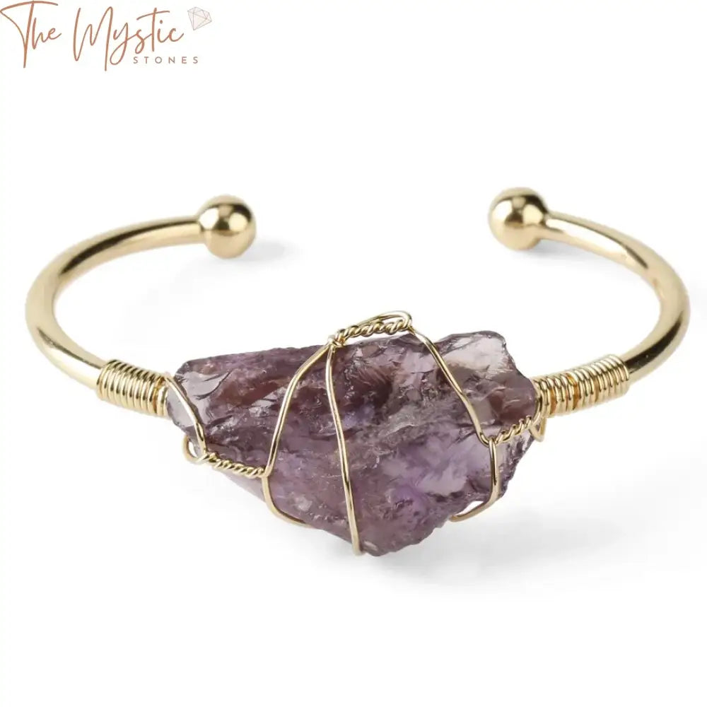 Gold-Color Copper Wire Wrapped Quartz Bangle