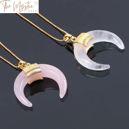 Gold Crescent Moon Stone Pendant Necklace