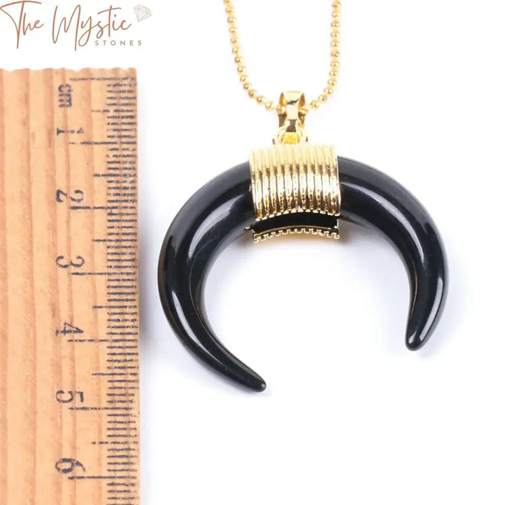 Gold Crescent Moon Stone Pendant Necklace