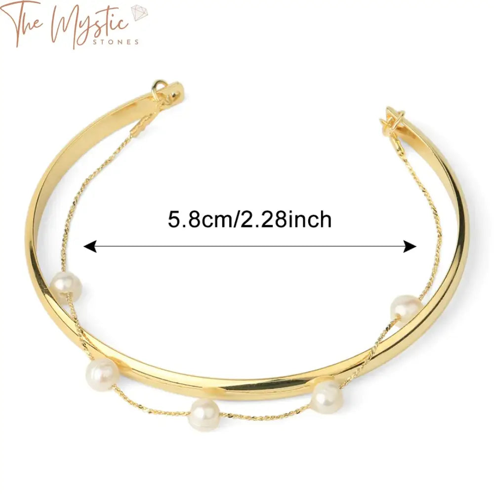 Gold Cuff Bracelet With 4Mm Natural Pearls