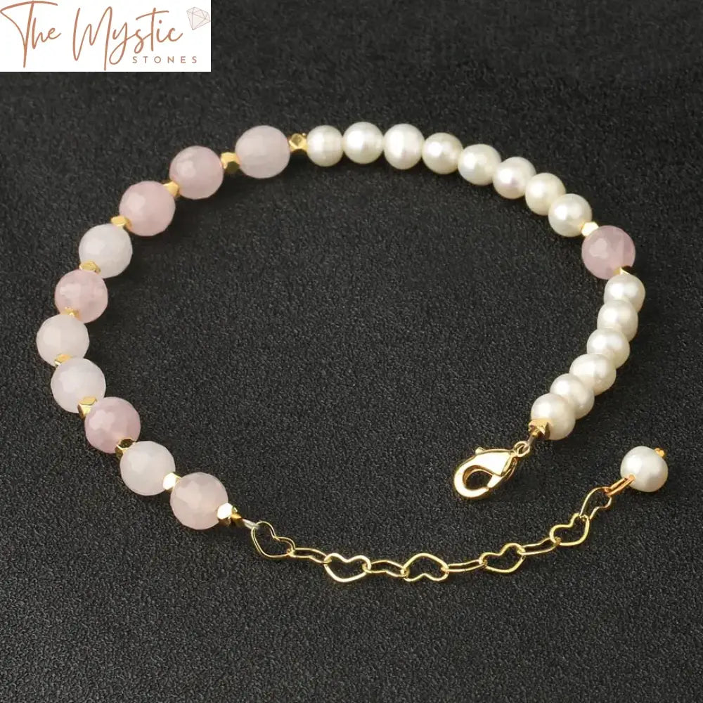 Gold Heart Crystal & Pearl Chain Bracelet