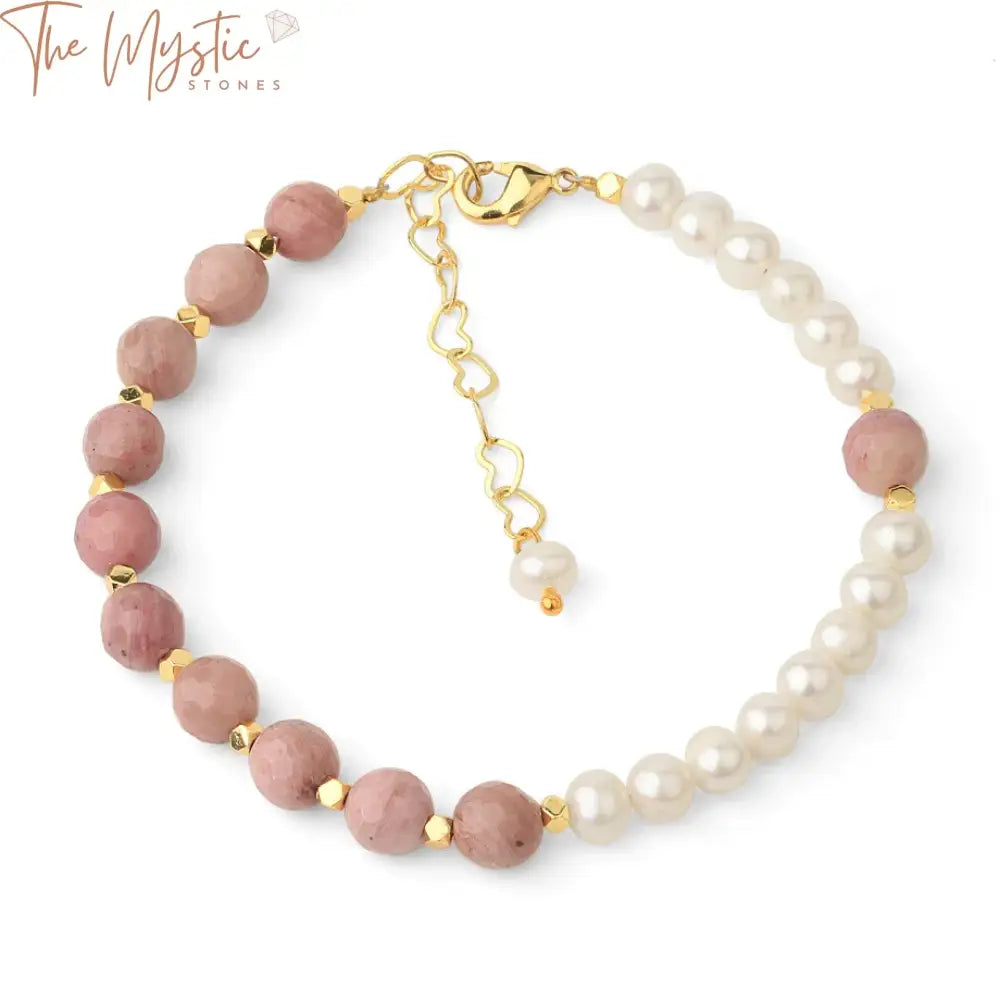 Gold Heart Crystal Pearl Chain Bracelet